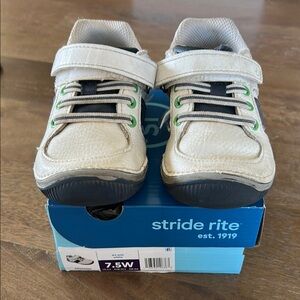 Stride Rite White and Navy Sneakers with Velcro Strap